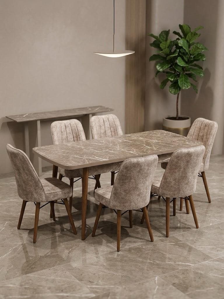 Table à manger 6chaises 80X170/80X130 beige (belek)