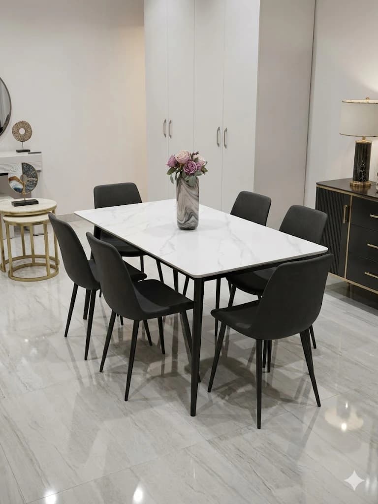 Table à manger 6places 160X80 cm blanc noir