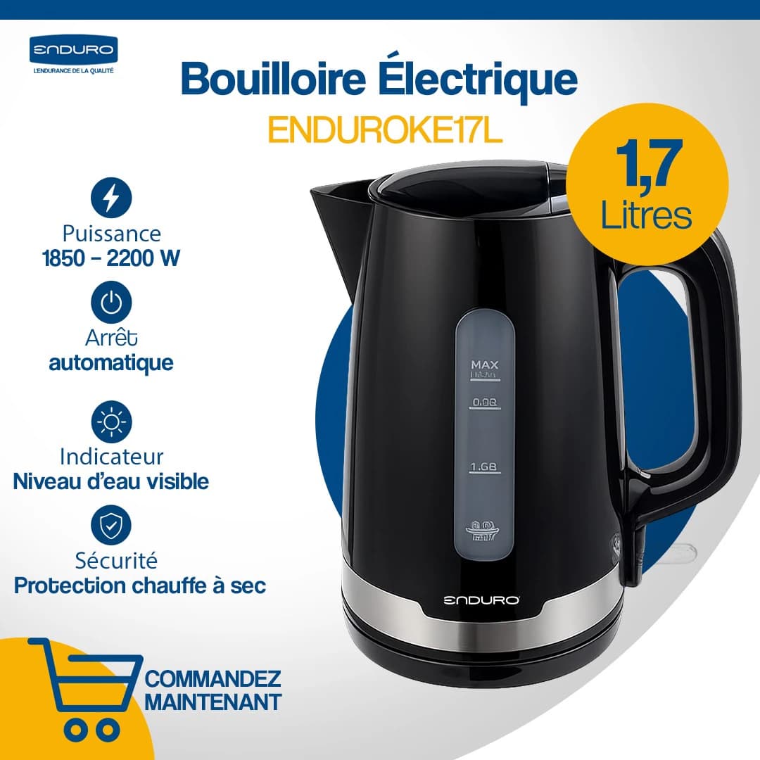 Bouilloire Enduro 1.7litres électrique noir inox KE17L