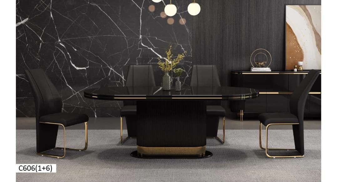Table à manger 6places 160X90CM noir C606 (1+6)