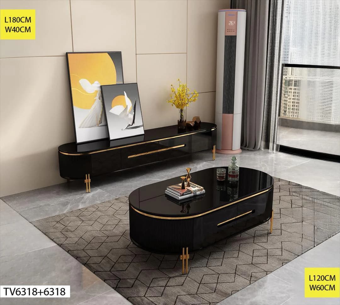 Table téléviseur 180X40CM TV6318 + table basse 120X60 noir 6318