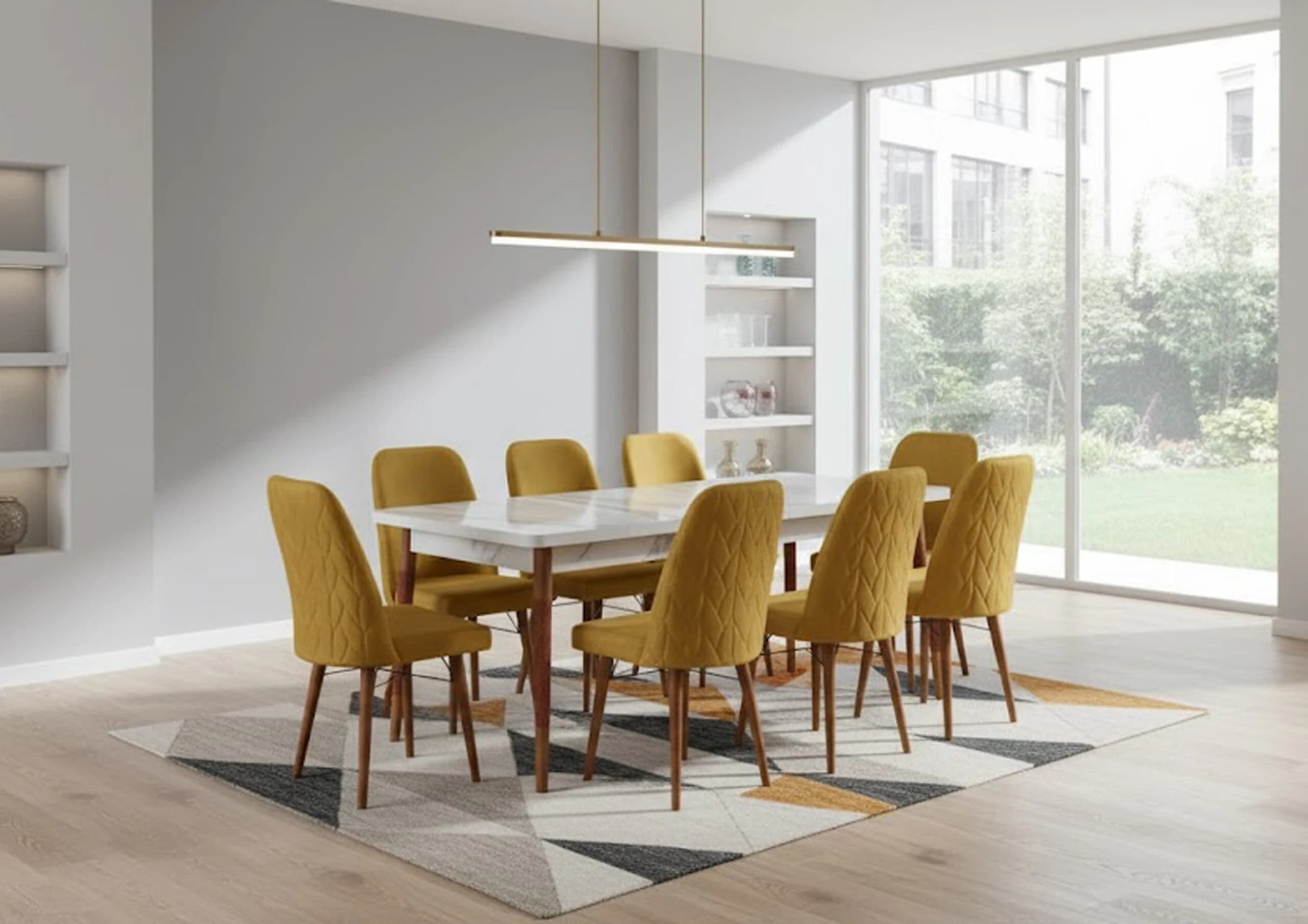 Table à manger 8 places 180X80 bois blanc dorée C3