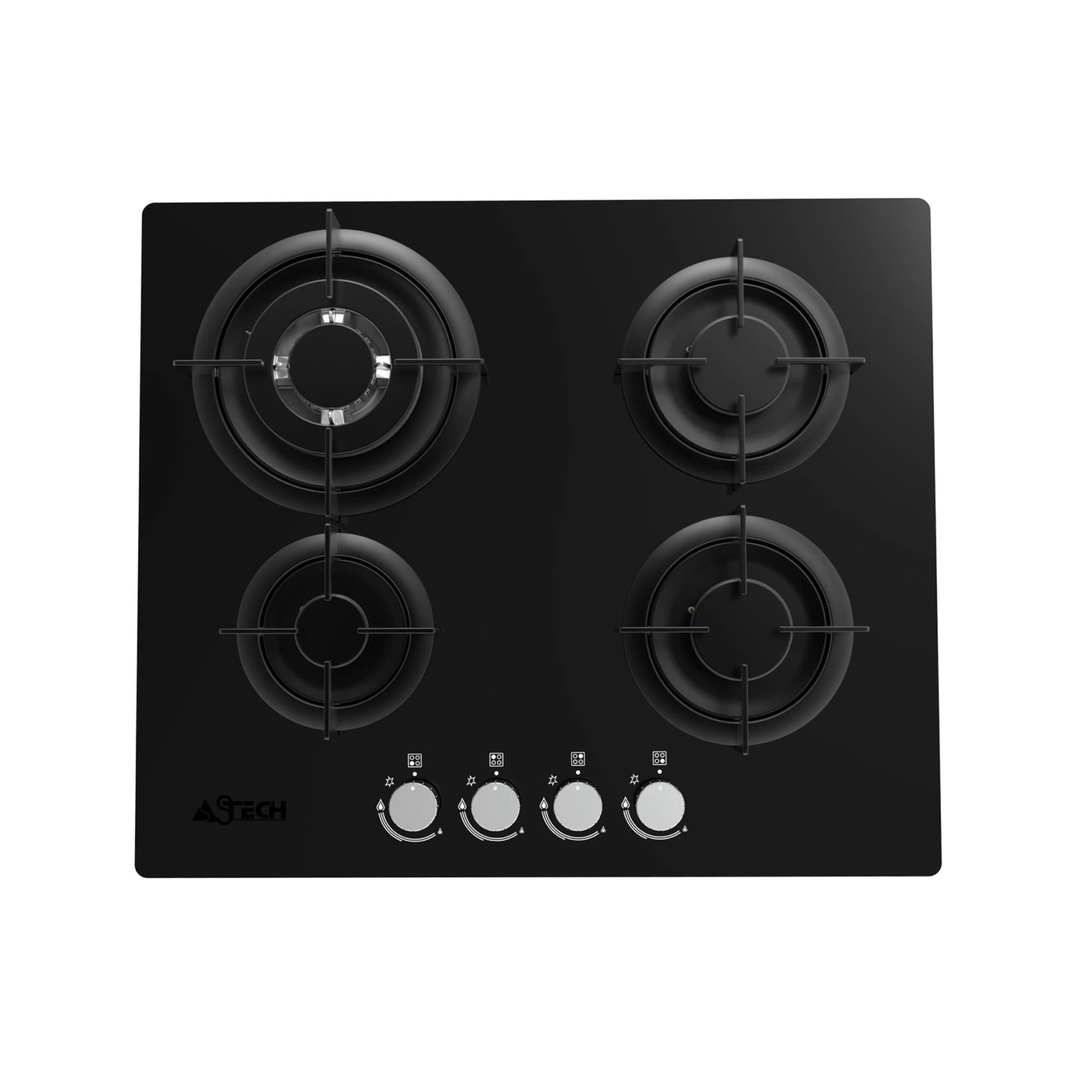 Plaque encastrable Astech 4feux 60X60 à gaz noir PL68GAZ60NOMA